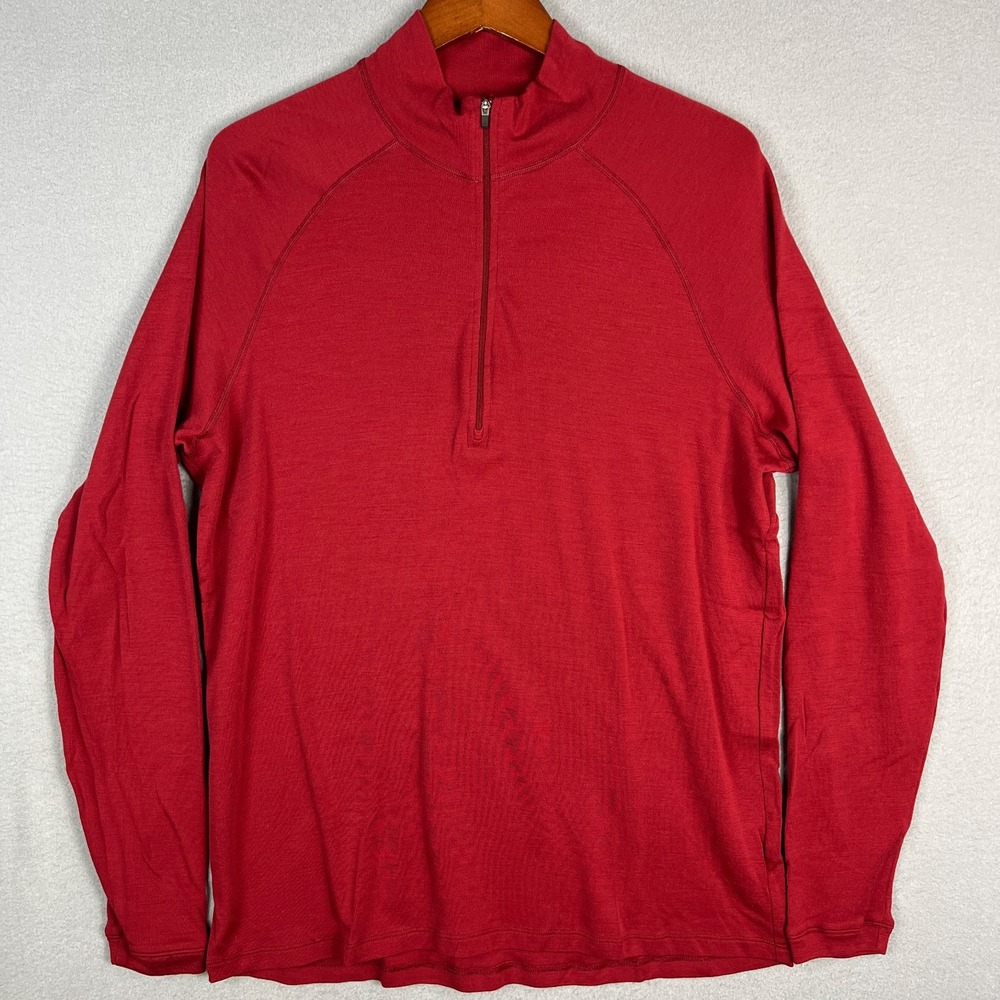 Ibex Merino Wool 1/4 Zip Mens XL Red Long Sleeve Pullover Active Casual Hiking